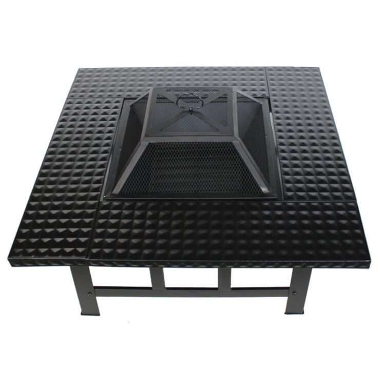 4 in 1 Square Fire Pit, Tabletop, BBQ Grill & Ice Cooler
