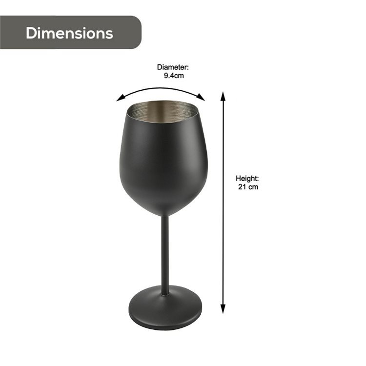 450ml Stainless Steel Wine Glass - Matt Black (Pair)