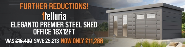 further reductions! telluria eleganto premier steel shed office 18x12ft