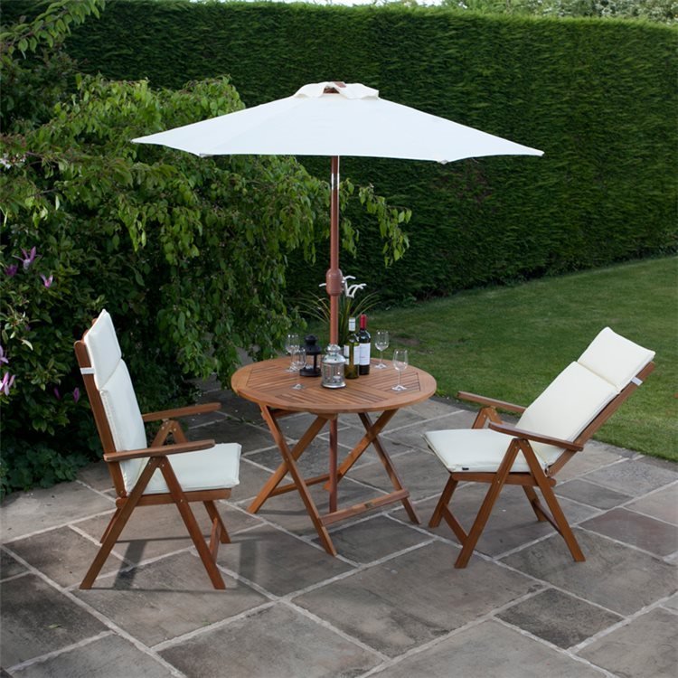 2 Reclining Chairs with Option Natural Cushions and Parasol