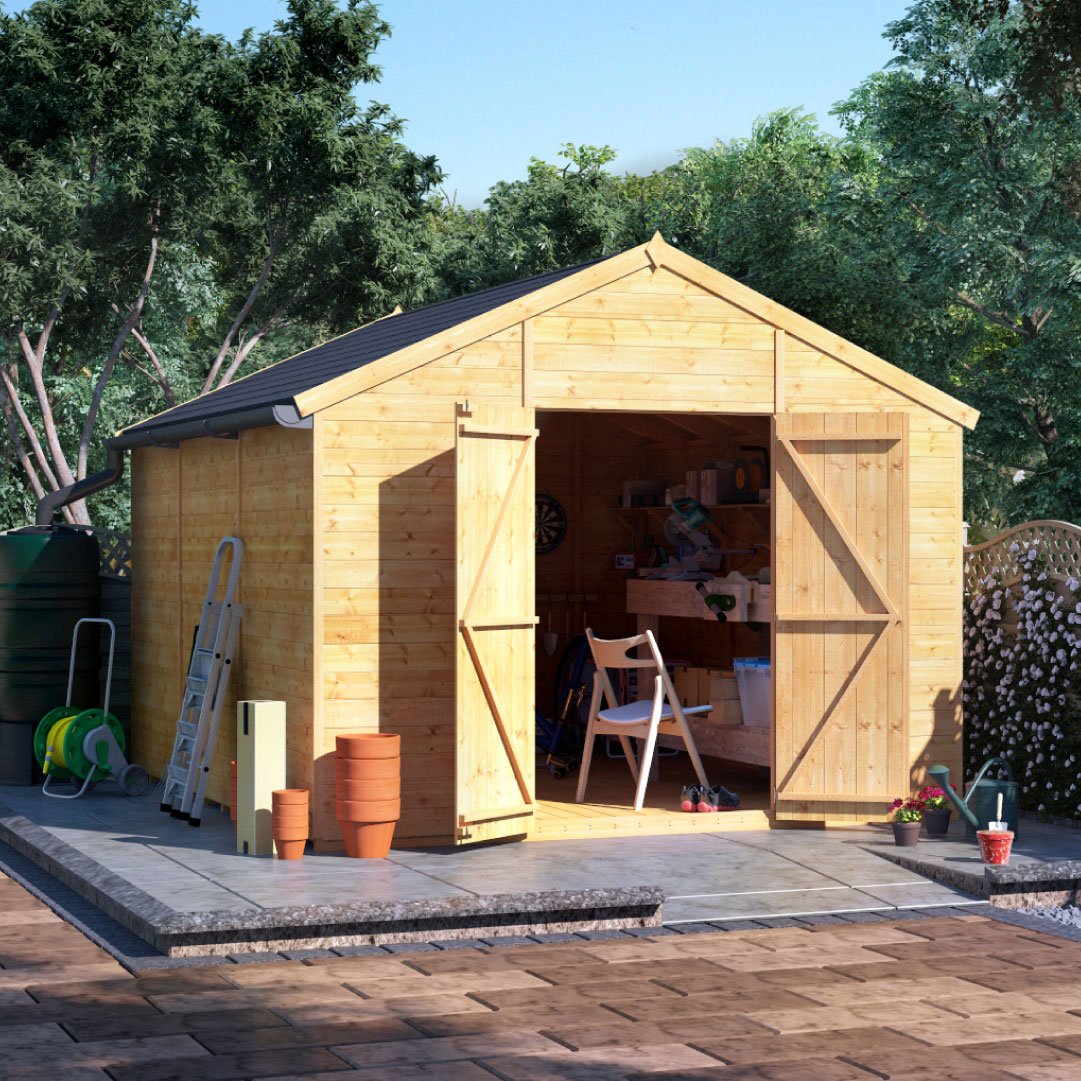 12x10 ft t&g wooden garden shed double door windowless