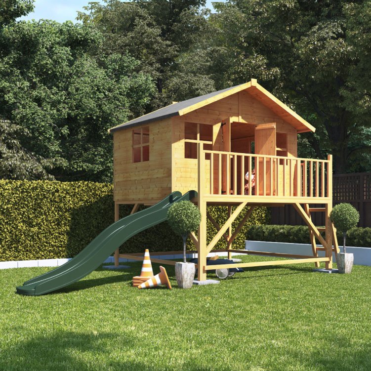 small playhouse with slide