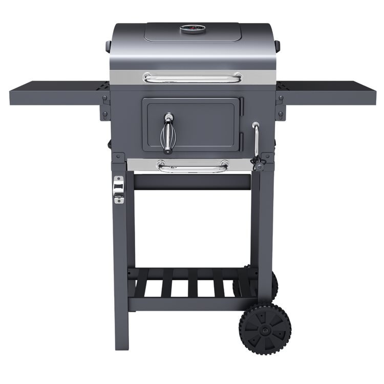 Kentucky Smoker Charcoal BBQ with lid closed viewed from the front with white background.