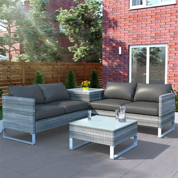 Rno Outdoor Sofa With Storage, 4 Seat Grey Rattan Corner Sofa With Storage And Coffee Table
