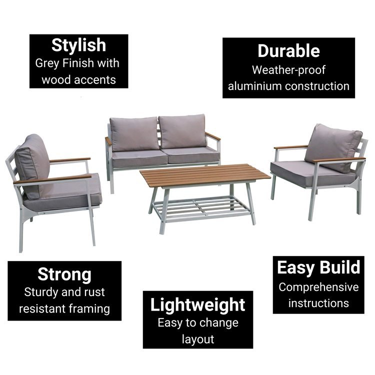 4 Seater Outdoor Aluminium Garden Sofa Set, Does Aluminium Outdoor Furniture Rust