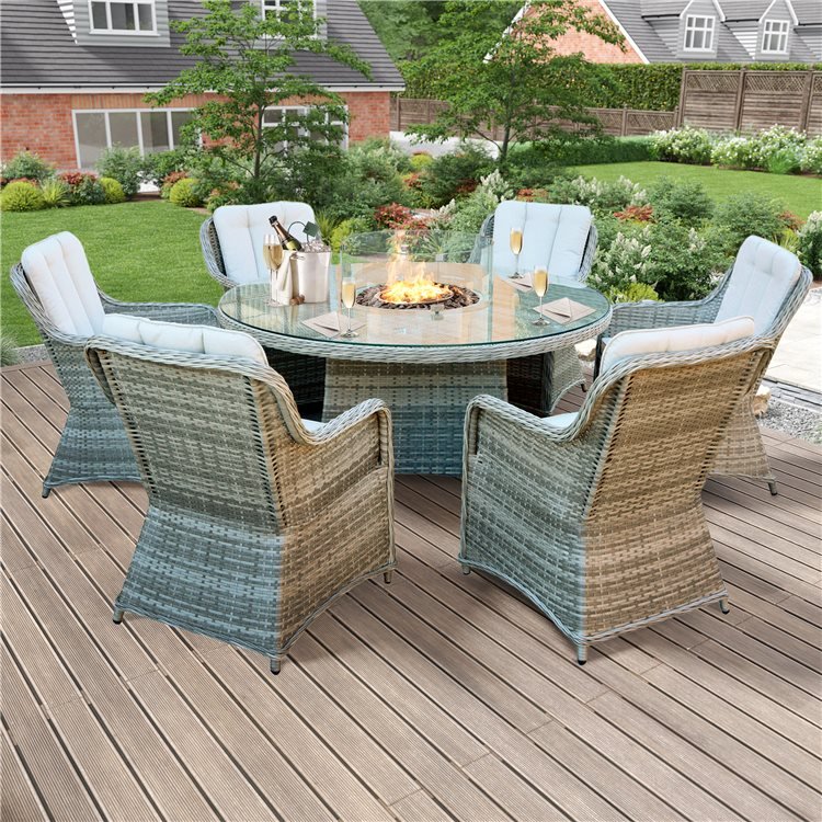 BillyOh Parma 6 Seater Round Firepit Rattan Dining Set