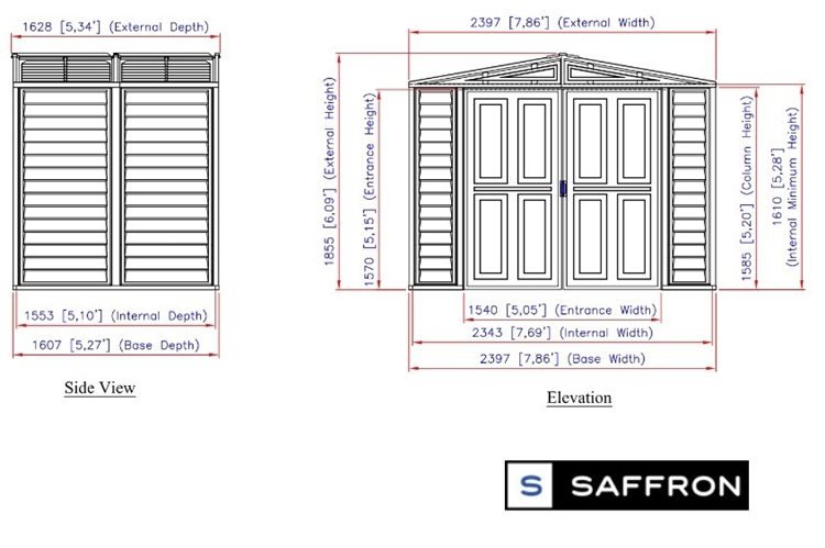 Saffron 8ftx5ft Vinyl Shed Including Foundation Kit