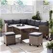 Rattan Corner Sofa Set in Grey with Dining Table & Foot Stools