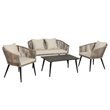 4 Piece Rope Wicker Sofa Set Grey/Brown Metal Frame with Polywood Table