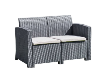 Marbella 2-Seater Rattan Effect Sofa in Graphite with Cream Cushions