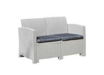 Marbella 2-Seater Rattan Effect Sofa in Grey with Cushions