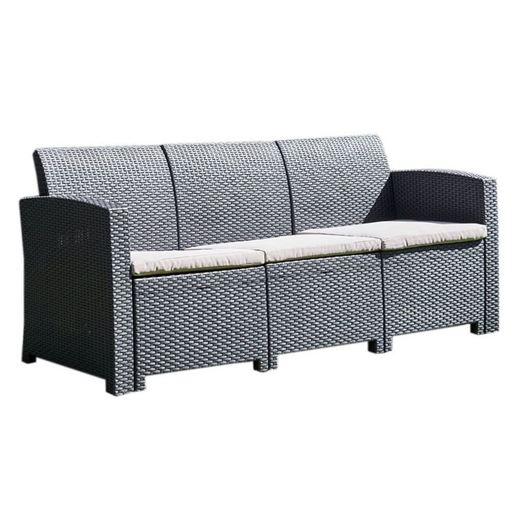 Marbella 3-Seater Rattan Effect Garden Sofa in Graphite with Cream Cushions