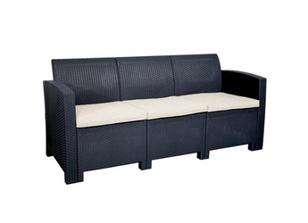 Marbella 3-Seater Rattan Effect Sofa in Graphite with Cream Cushions
