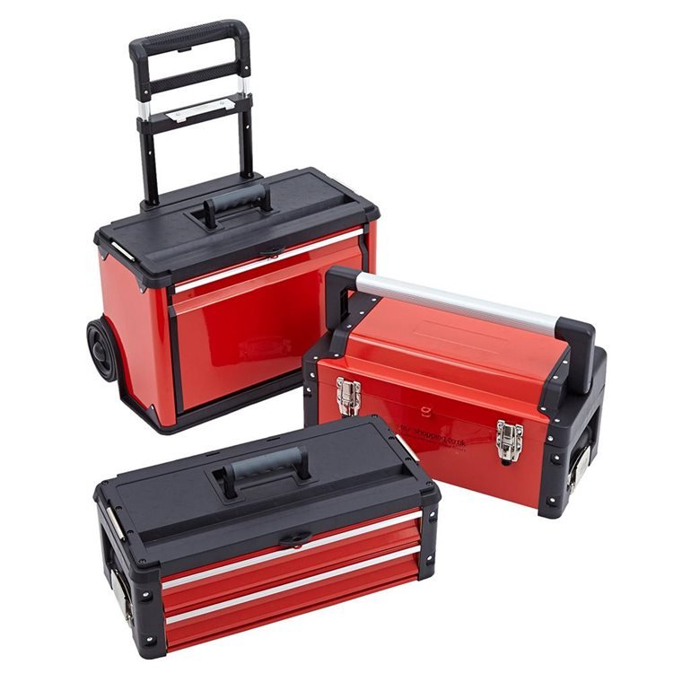 Set of Three Red Tool Boxes disassembled