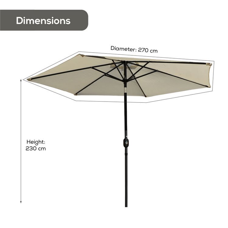 Parasol with Crank & Tilt Function 2.7m Grey including cover