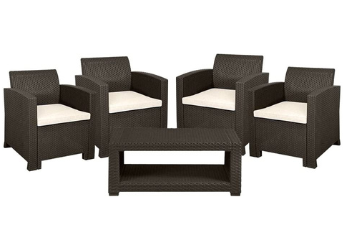 Marbella 4 Seater Rattan Effect Armchair Set with Coffee Table 