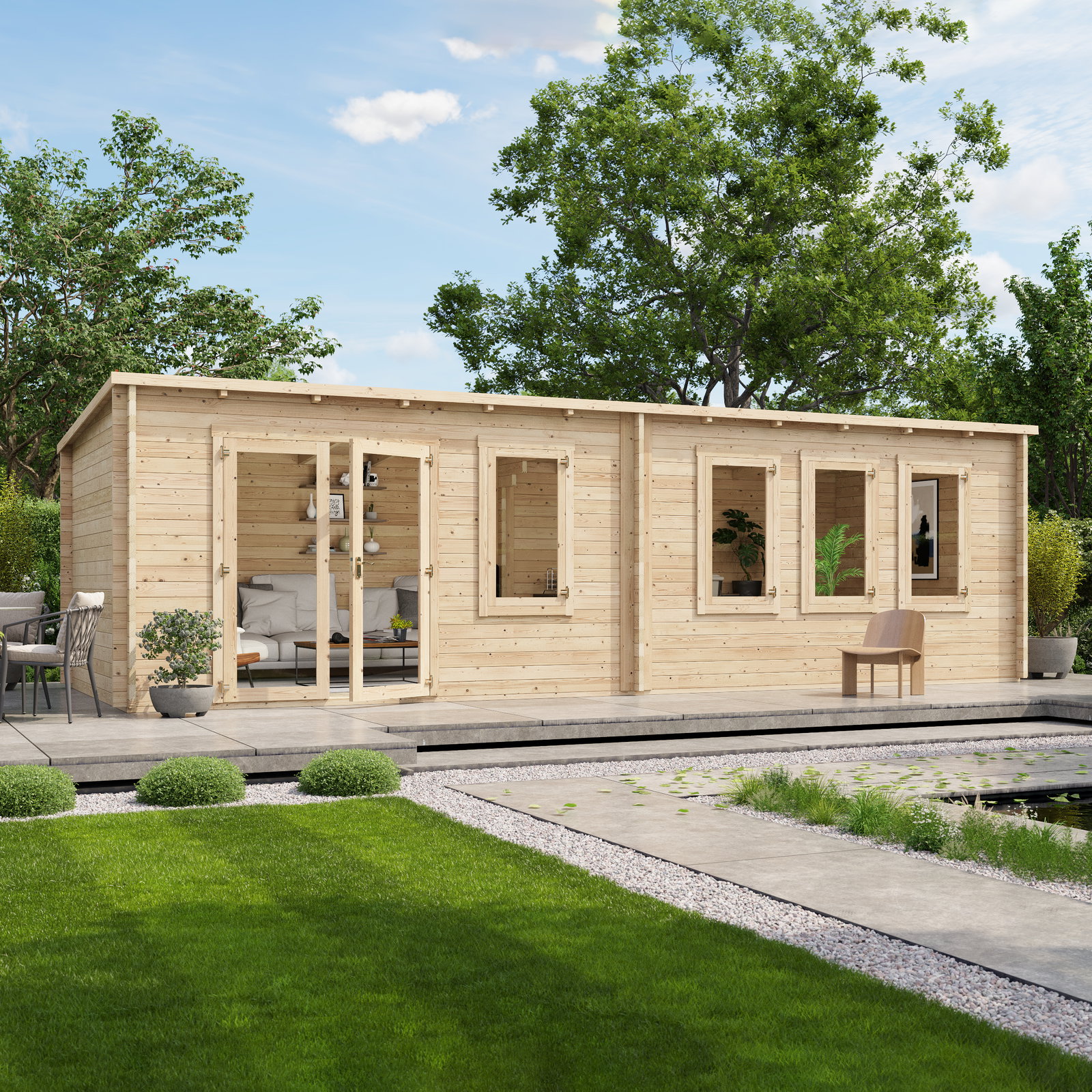 8.0m x 3.0m BillyOh Fraya Max Pent Log Cabin - 44mm Timber Garden Room from BillyOh