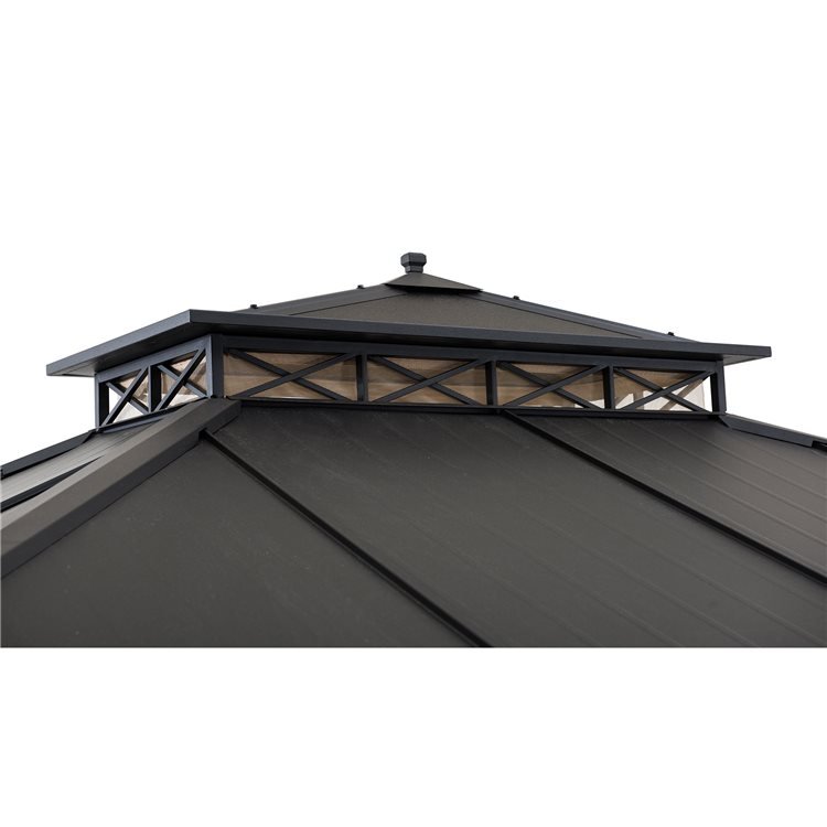 Sunjoy Torre 4x3m Black Steel Gazebo with 2-tier Hip Roof Hardtop