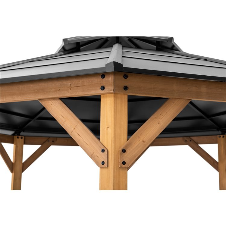 Sunjoy Eggi 4x4m Cedar Framed Octagon Gazebo with Black Steel 2-tier Hardtop Roof
