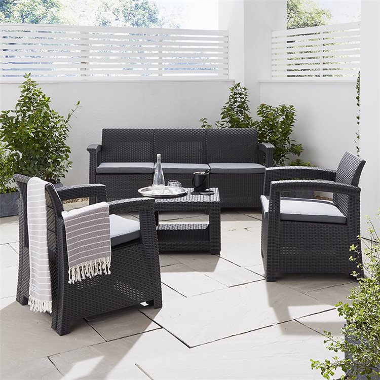 5 Seater Rattan Effect Sofa Set with Coffee Table